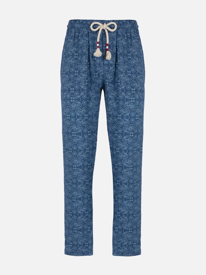 Mc2 Saint Barth Pantalone Calais da uomo in lino stampato con coulisse