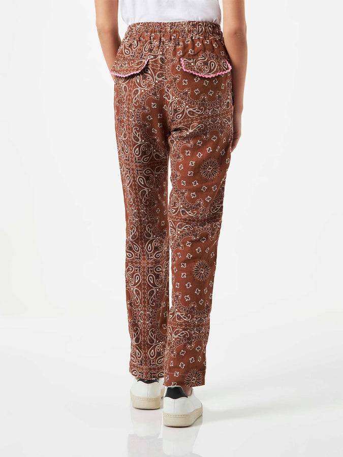 Mc2 Saint Barth Pantalone Da Donna In Lino Con Stampa Bandana Marrone