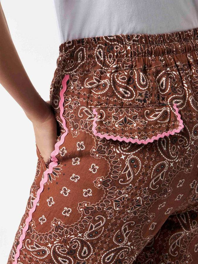 Mc2 Saint Barth Pantalone Da Donna In Lino Con Stampa Bandana Marrone