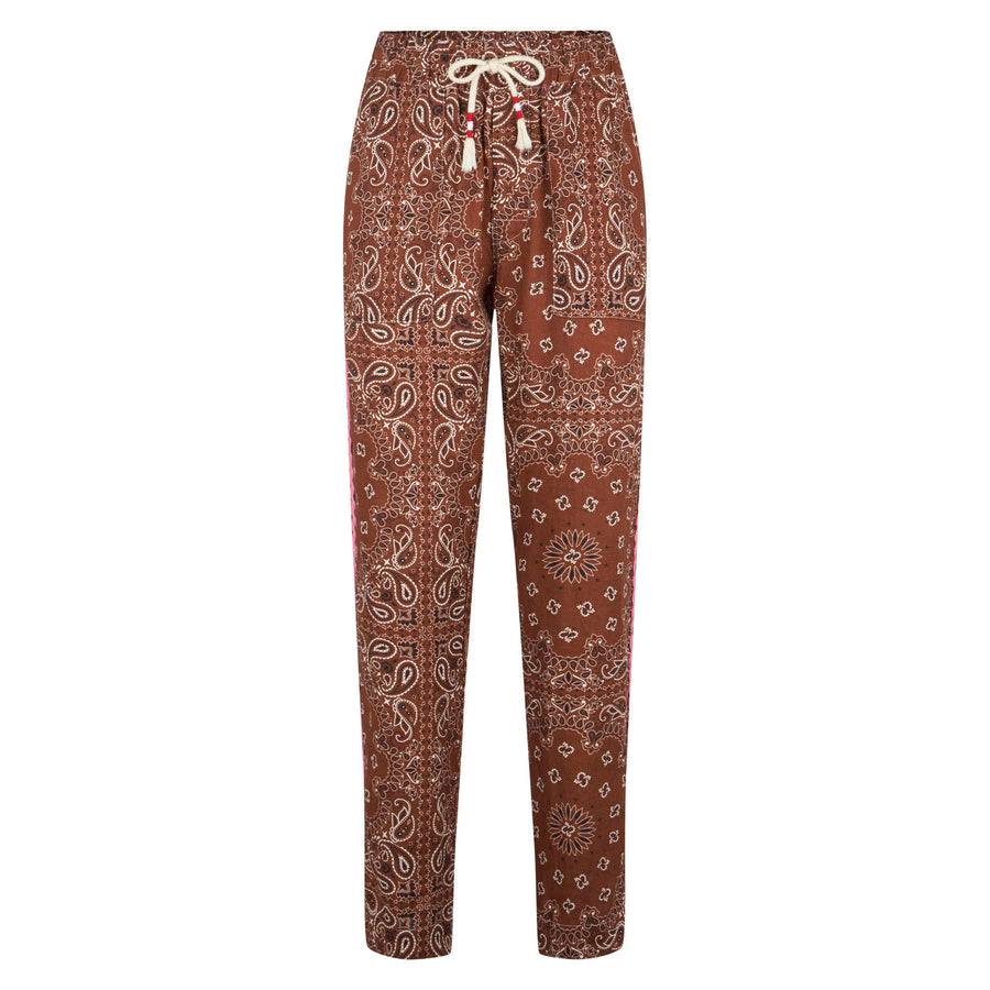 Mc2 Saint Barth Pantalone Da Donna In Lino Con Stampa Bandana Marrone