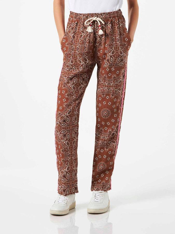 Mc2 Saint Barth Pantalone da donna in lino con stampa bandana marrone