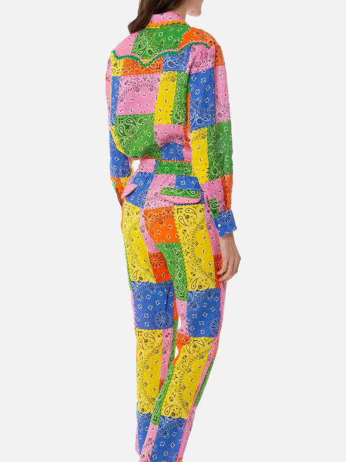 Mc2 Saint Barth Pantalone Da Donna In Lino Con Stampa Bandana Multicolore