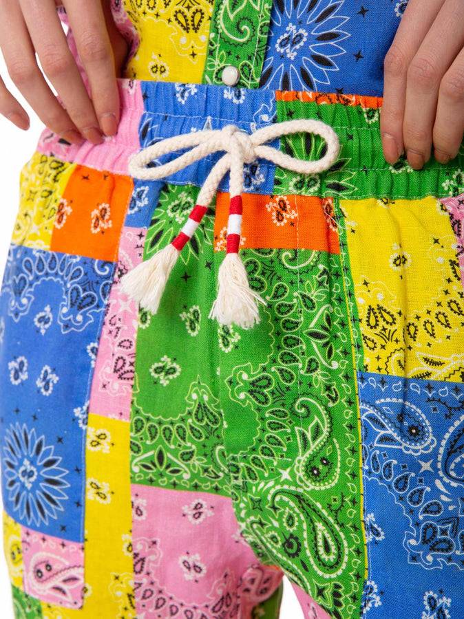 Mc2 Saint Barth Pantalone Da Donna In Lino Con Stampa Bandana Multicolore