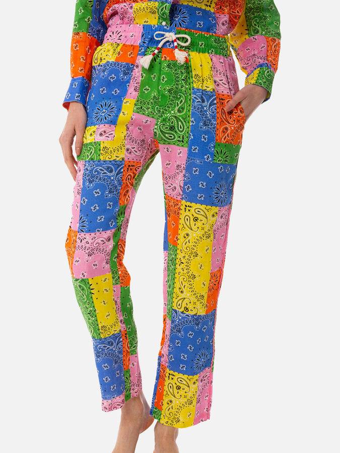 Mc2 Saint Barth Pantalone da donna in lino con stampa bandana multicolore