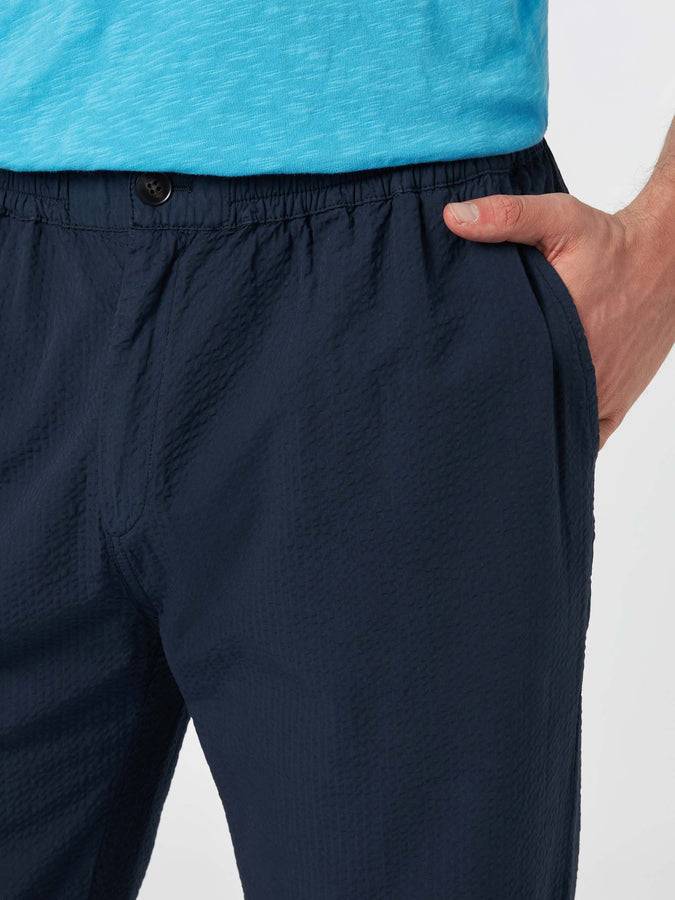 Mc2 Saint Barth Pantalone Da Uomo Blu Navy In Cotone Seersucker Relais