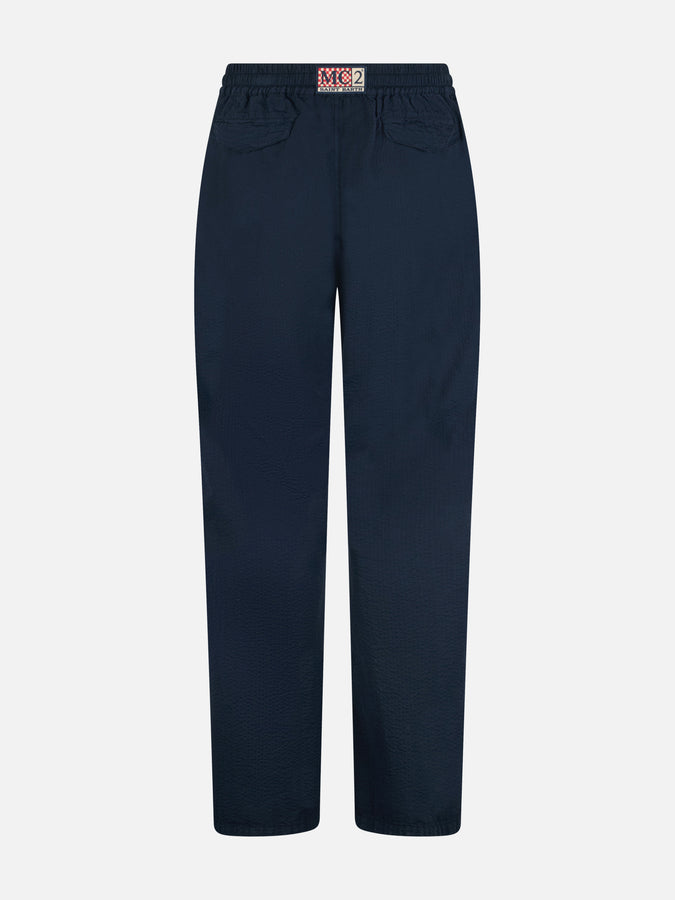 Mc2 Saint Barth Pantalone Da Uomo Blu Navy In Cotone Seersucker Relais