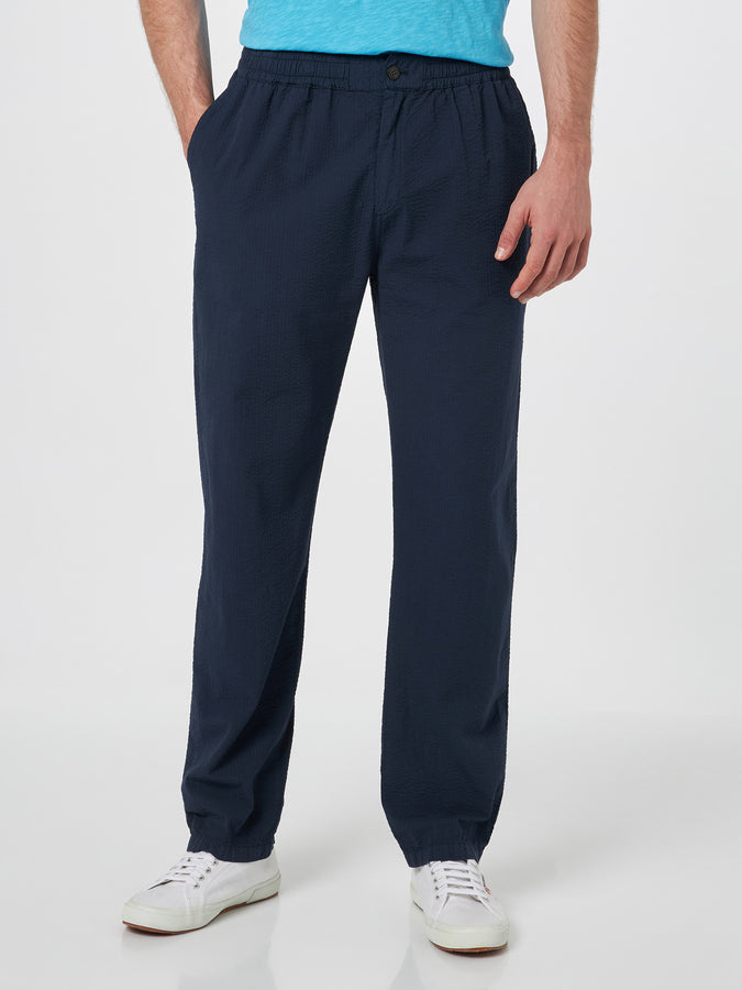 Mc2 Saint Barth Pantalone da uomo blu navy in cotone seersucker Relais