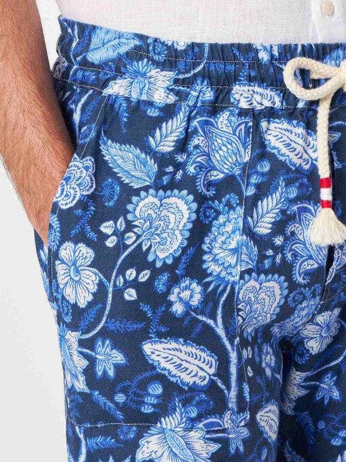Mc2 Saint Barth Pantalone Da Uomo In Lino Stampa Floreale
