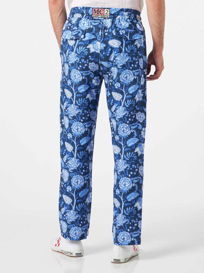Mc2 Saint Barth Pantalone Da Uomo In Lino Stampa Floreale
