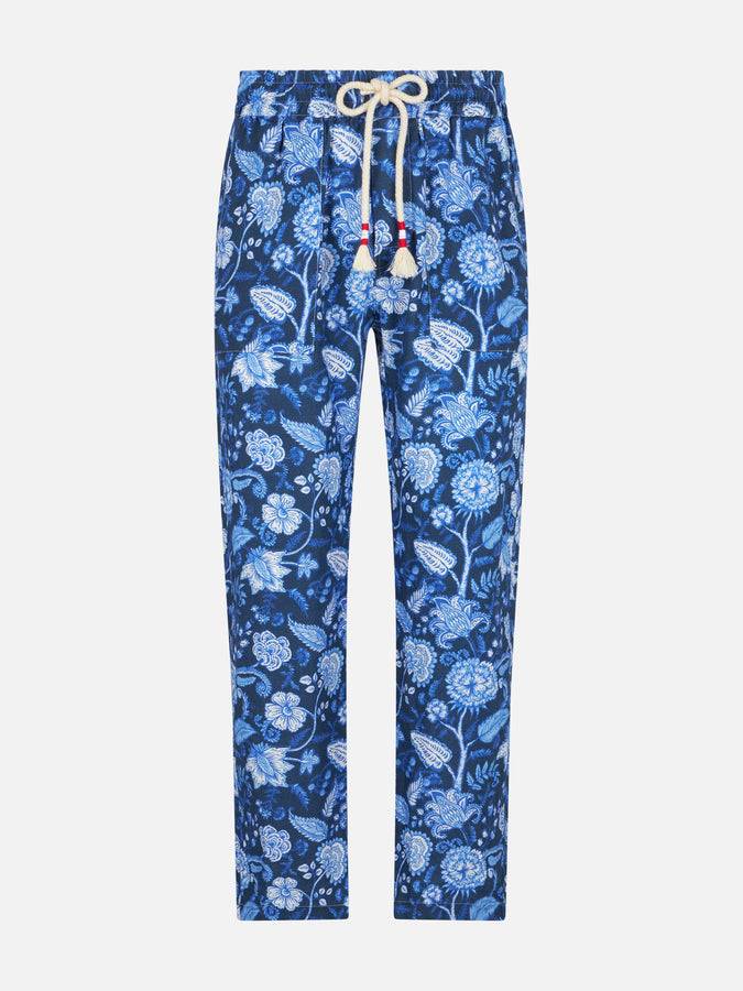 Mc2 Saint Barth Pantalone Da Uomo In Lino Stampa Floreale