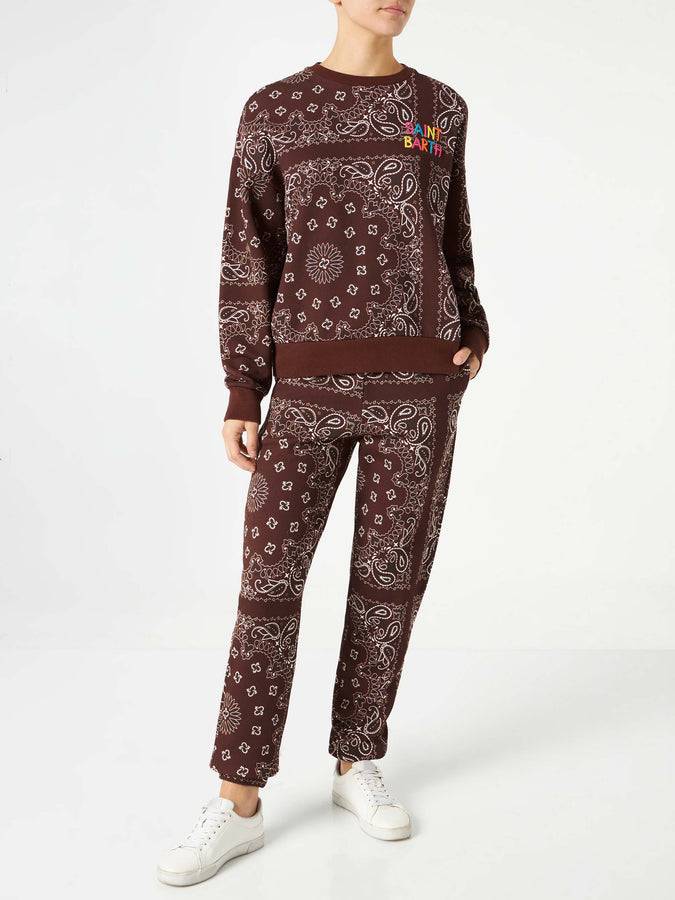 Mc2 Saint Barth Pantalone Donna In Felpa Con Stampa Bandana Marrone