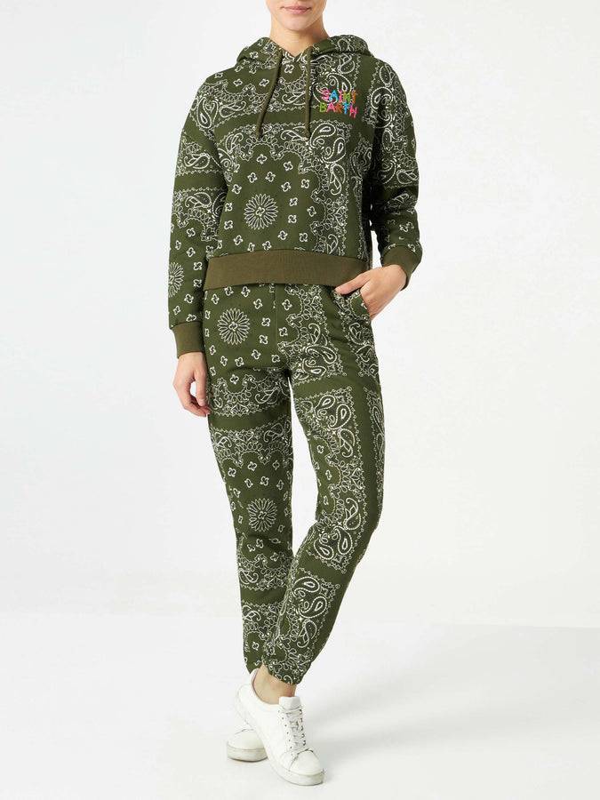 Mc2 Saint Barth Pantalone Donna In Felpa Con Stampa Bandana Verde