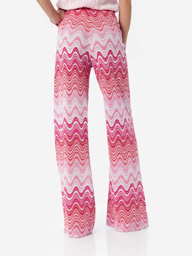 Mc2 Saint Barth Pantalone Donna Rosa A Gamba Larga In Maglia Raschel Amalia