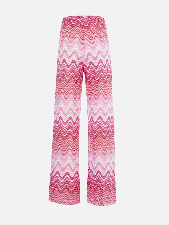Mc2 Saint Barth Pantalone Donna Rosa A Gamba Larga In Maglia Raschel Amalia