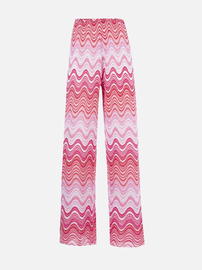 Mc2 Saint Barth Pantalone Donna Rosa A Gamba Larga In Maglia Raschel Amalia