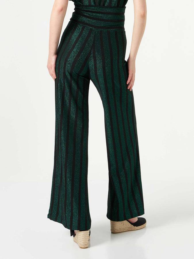Mc2 Saint Barth Pantaloni A Palazzo A Righe Glitter Nere E Verdi