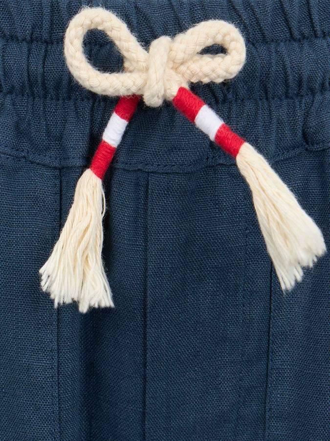 Mc2 Saint Barth Pantaloni Calais Jr Da Bambino In Lino Blu Navy Con Coulisse