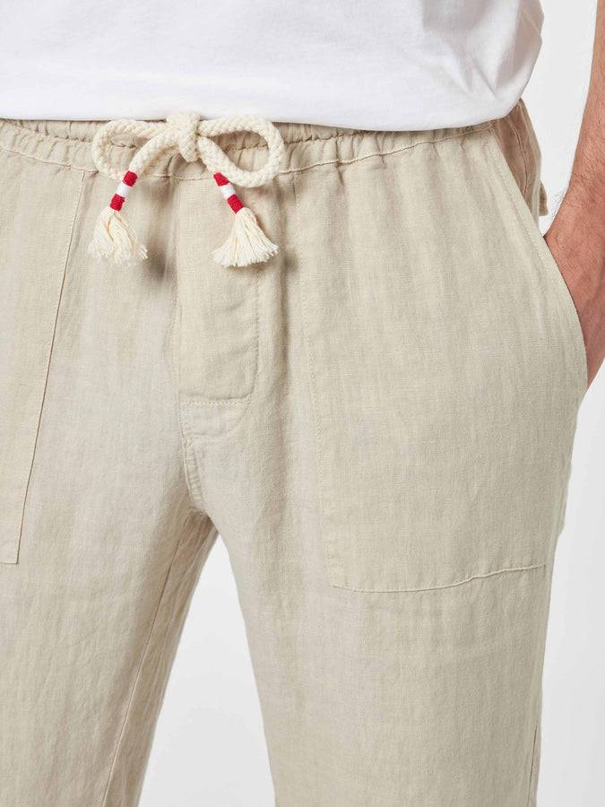 Mc2 Saint Barth Pantaloni Da Uomo Calais In Lino Bianco Sporco Con Coulisse