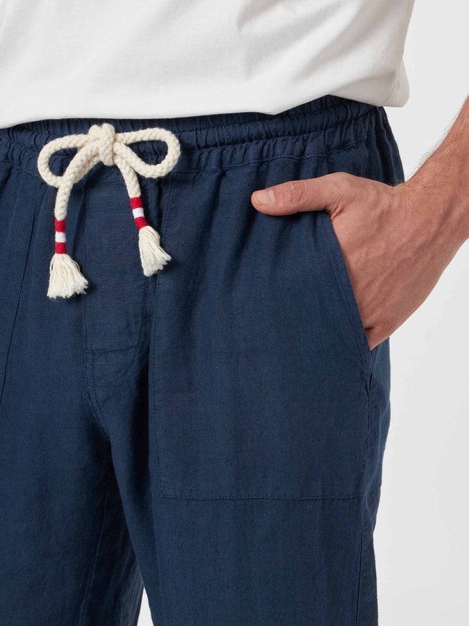 Mc2 Saint Barth Pantaloni Da Uomo Calais In Lino Blu Navy Con Coulisse