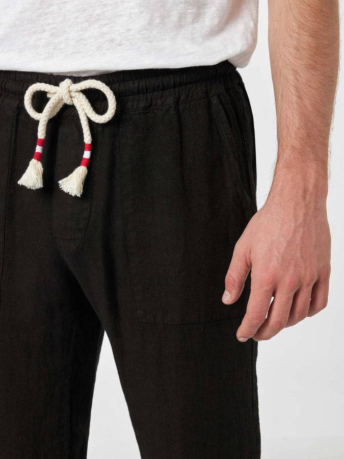 Mc2 Saint Barth Pantaloni Da Uomo Calais In Lino Nero Con Coulisse