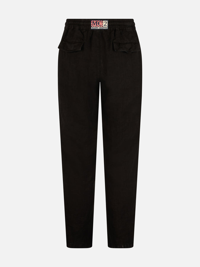 Mc2 Saint Barth Pantaloni Da Uomo Calais In Lino Nero Con Coulisse