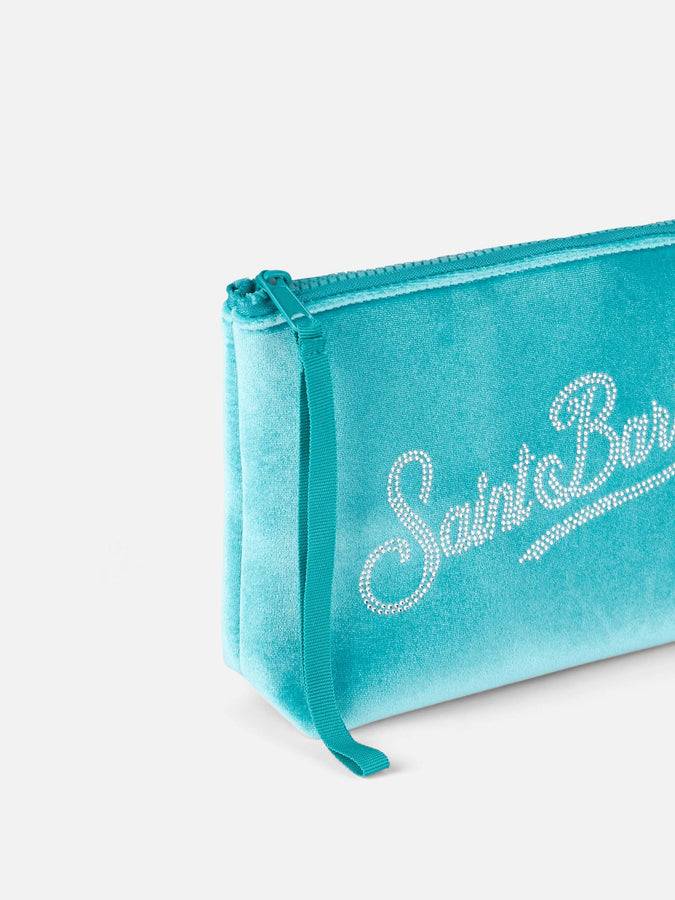 Mc2 Saint Barth Pochette Aline In Ciniglia Verde Acqua Con Strass