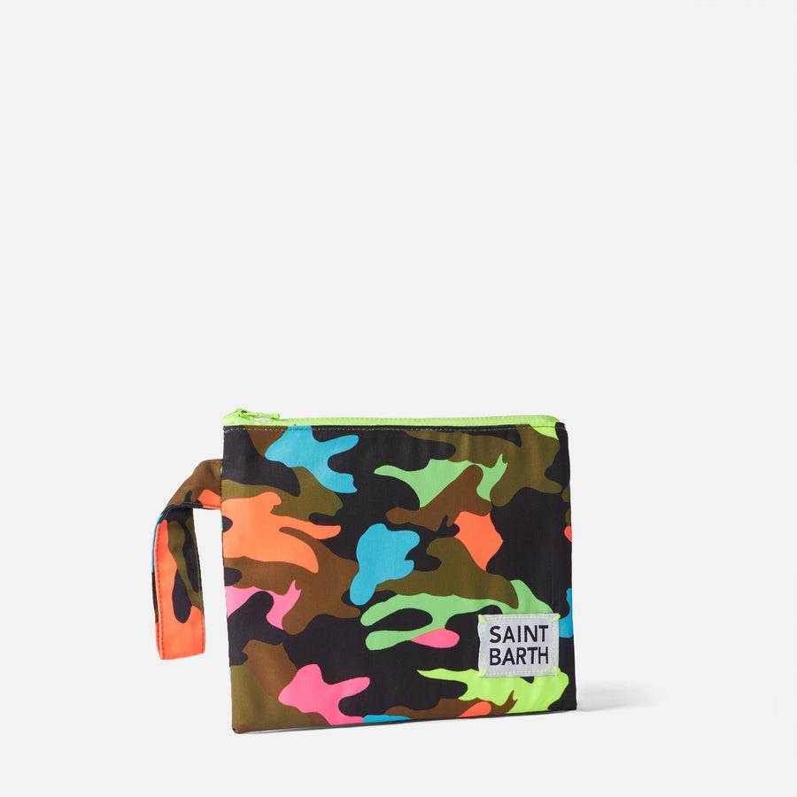 Mc2 Saint Barth Pochette Pareasy In Nylon Con Stampa Camouflage Fluo