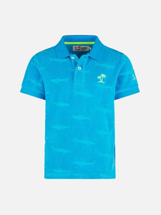 Mc2 Saint Barth Polo da bambino bluette con squali in spugna in rilievo