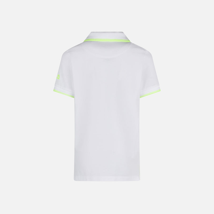 Mc2 Saint Barth Polo Da Bambino In Piquet Bianco Con Logo St. Barth Giallo Fluo