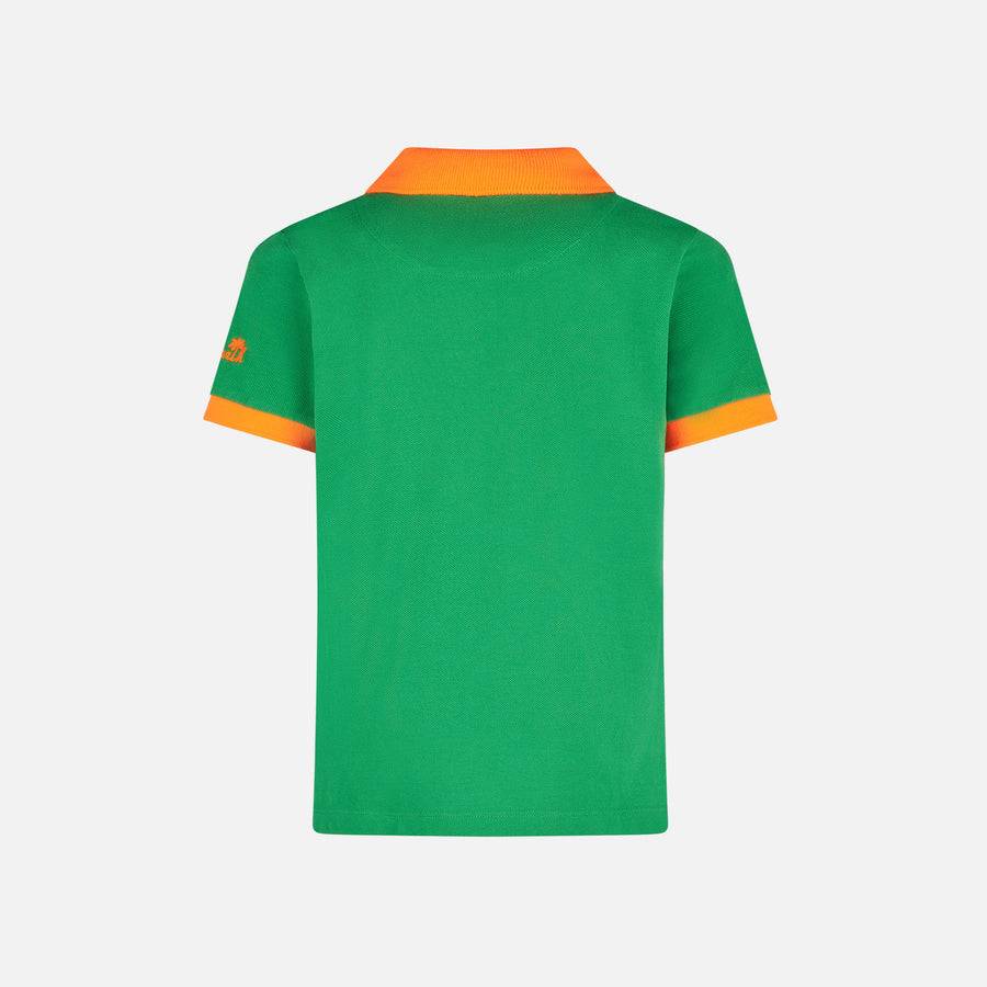 Mc2 Saint Barth Polo Da Bambino In Piquet Verde Con Logo St. Barth Arancione