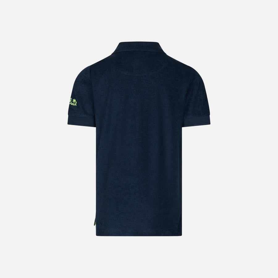 Mc2 Saint Barth Polo Da Bambino In Spugna Blu Con Ricamo Palme