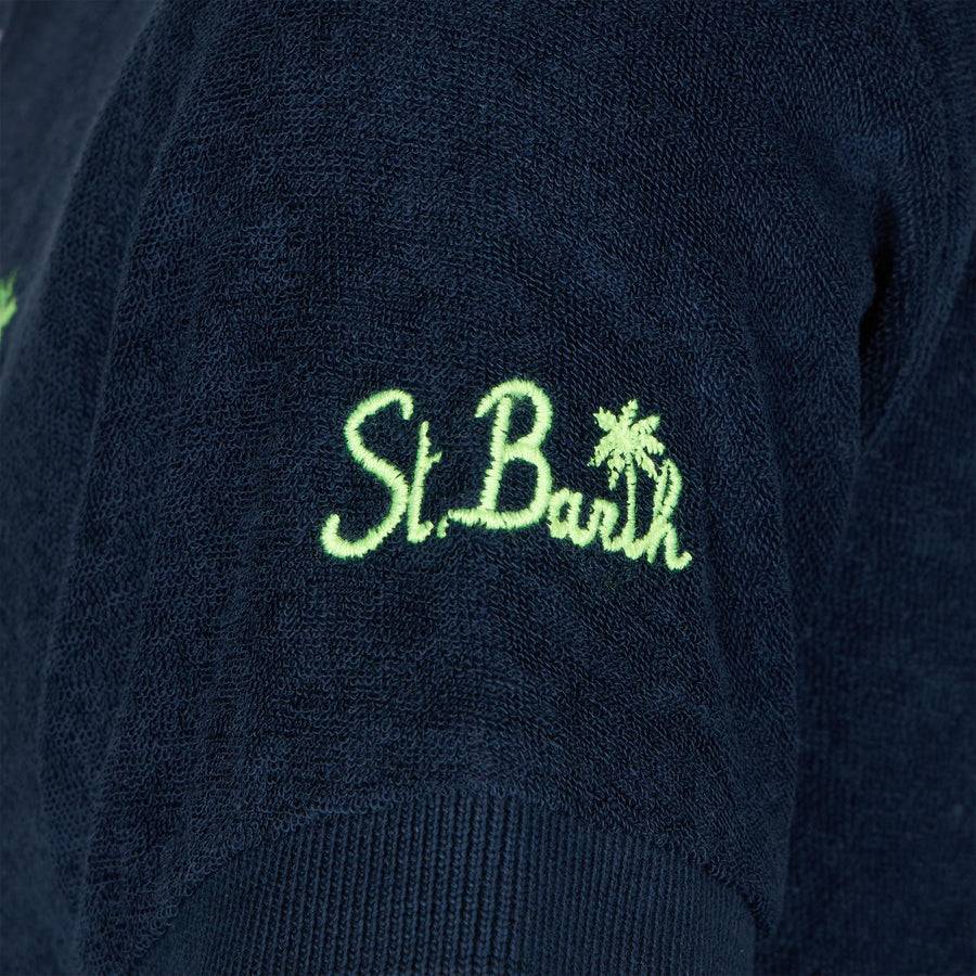 Mc2 Saint Barth Polo Da Bambino In Spugna Blu Con Ricamo Palme