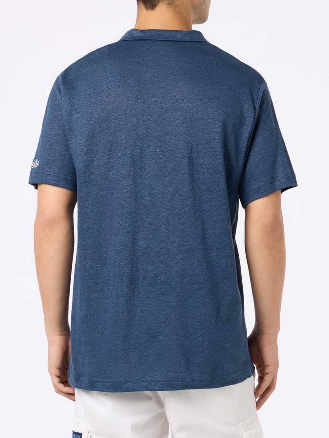 Mc2 Saint Barth Polo Da Uomo In Lino Blu Navy Fraser