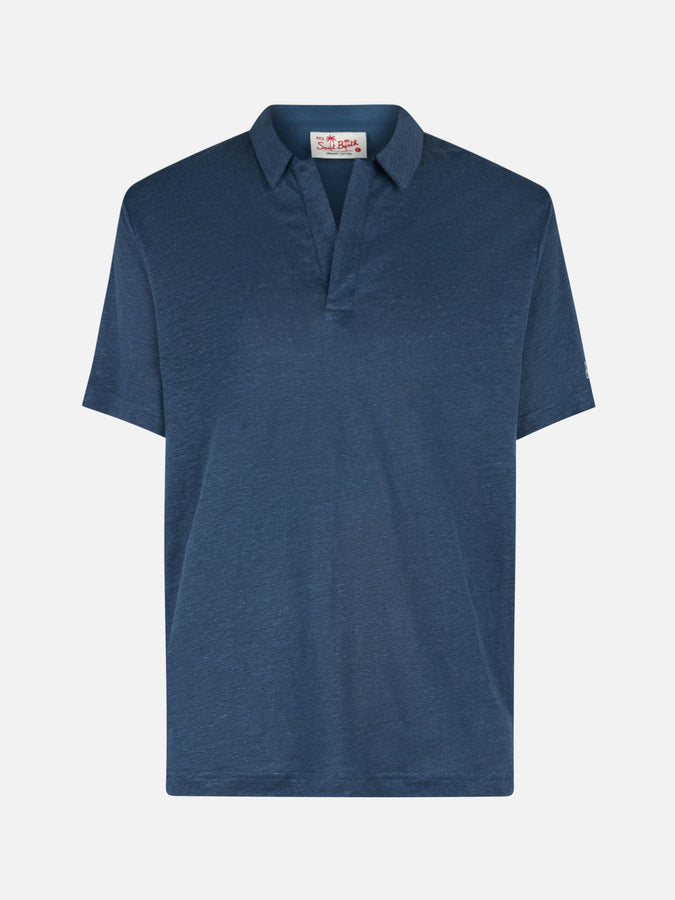 Mc2 Saint Barth Polo Da Uomo In Lino Blu Navy Fraser