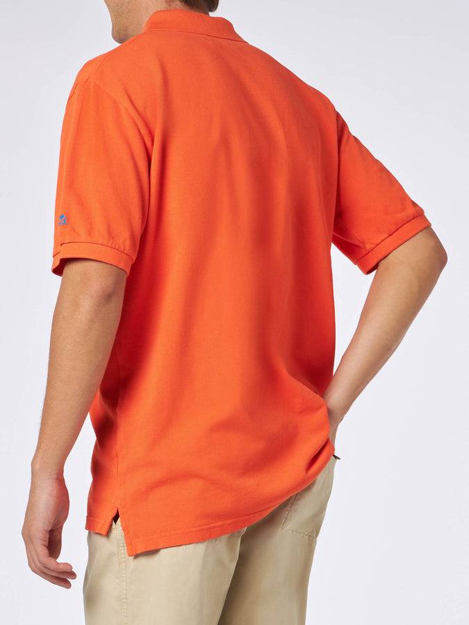 Mc2 Saint Barth Polo Da Uomo In Piquet Arancione Con Logo St. Barth Ed Effetto Vintage