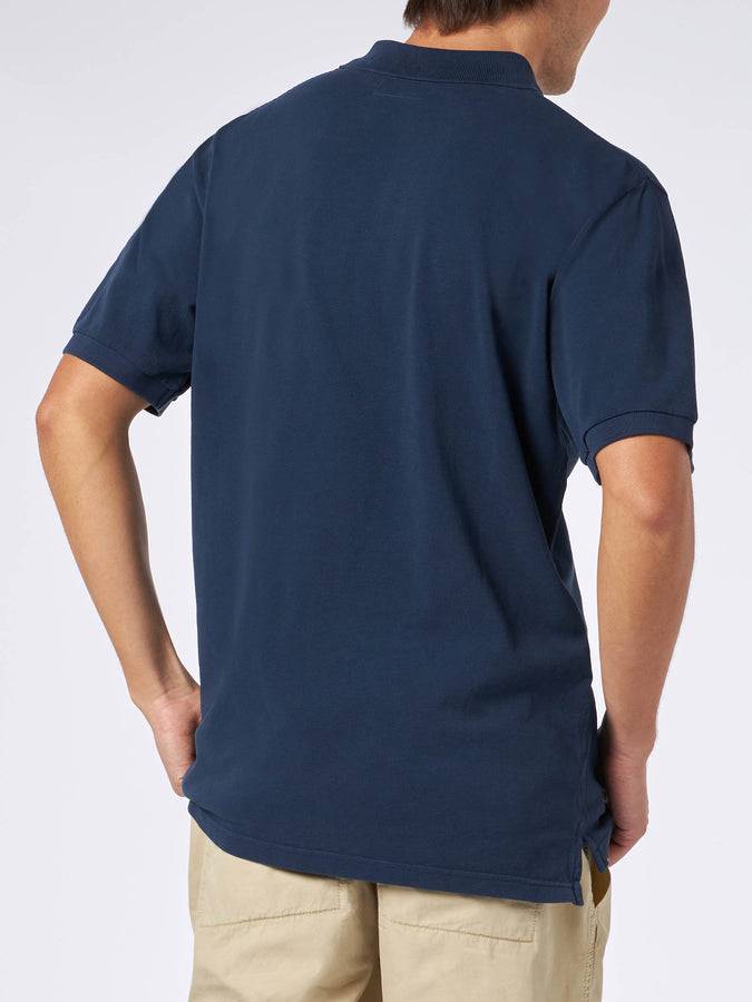 Mc2 Saint Barth Polo Da Uomo In Piquet Blu Con Logo St. Barth Ed Effetto Vintage
