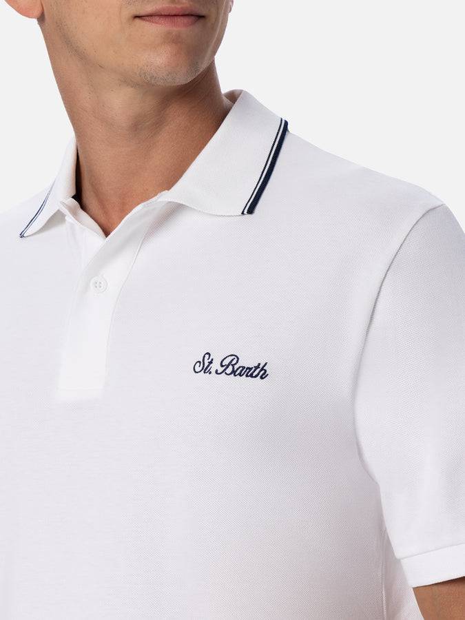 Mc2 Saint Barth Polo Da Uomo In Piquet Di Cotone Bianco Beverly Hills