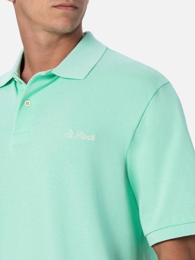 Mc2 Saint Barth Polo Da Uomo In Piquet Di Cotone Verde Acqua Beverly Hills