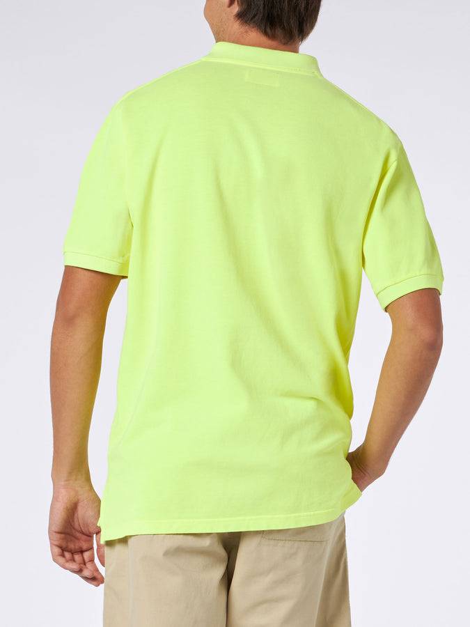 Mc2 Saint Barth Polo Da Uomo In Piquet Giallo Fluo Con Logo St. Barth Ed Effetto Vintage