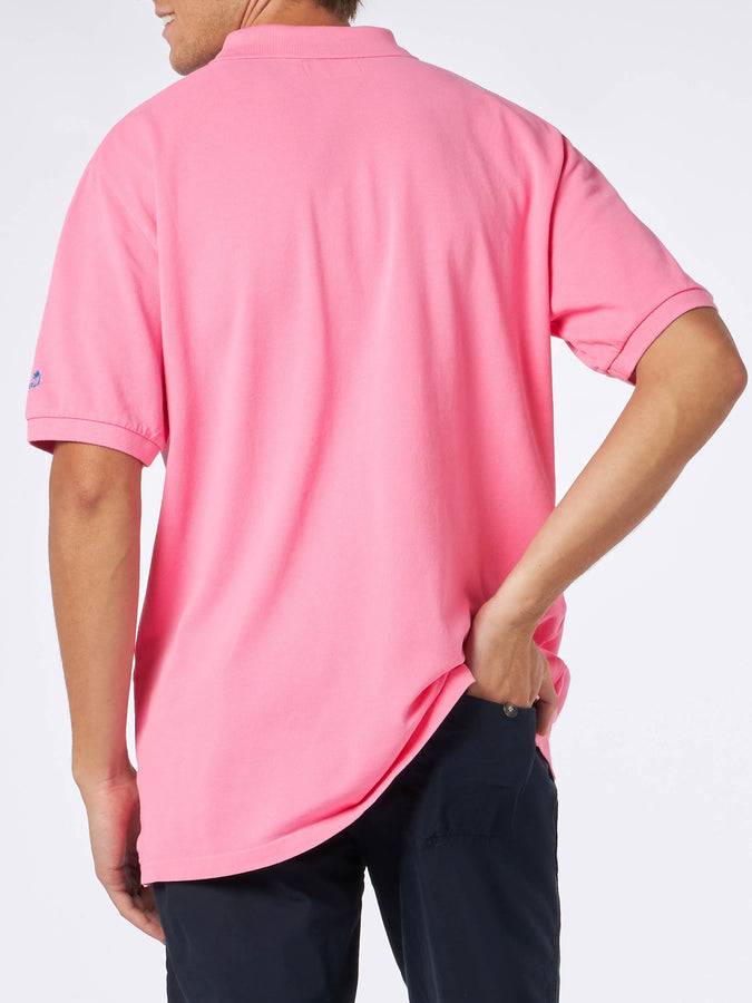 Mc2 Saint Barth Polo Da Uomo In Piquet Rosa Con Logo St. Barth Ed Effetto Vintage