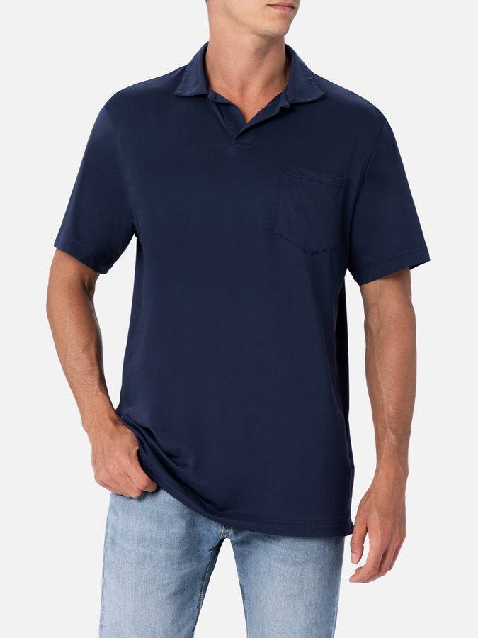 Mc2 Saint Barth Polo da uomo in piquet tecnico blu navy Camber