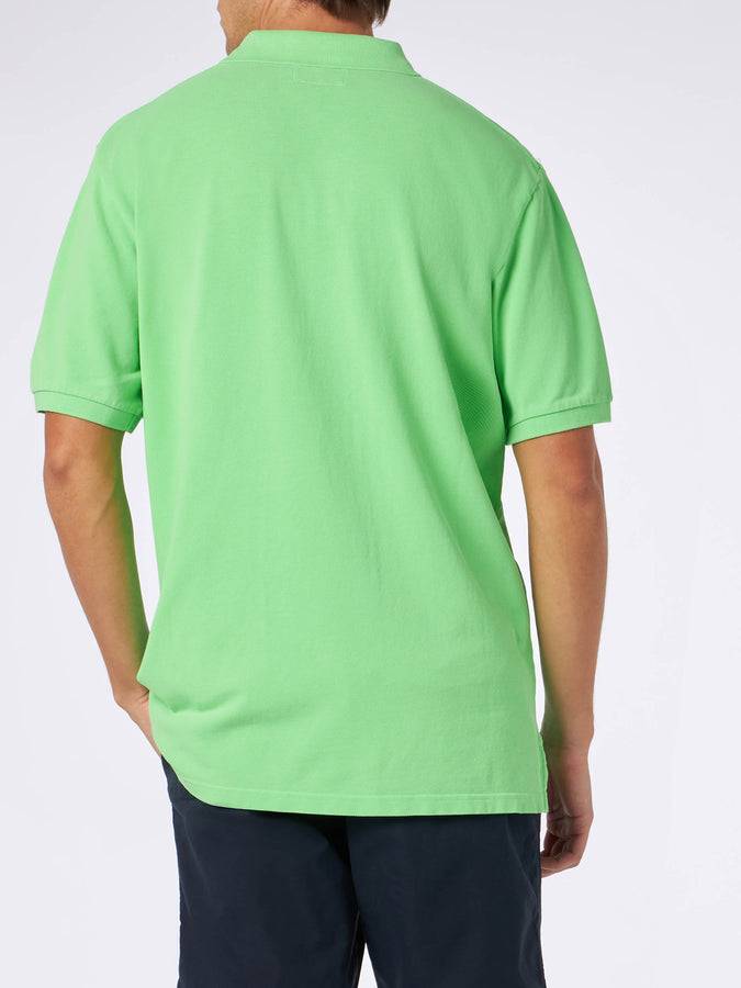 Mc2 Saint Barth Polo Da Uomo In Piquet Verde Fluo Con Logo St. Barth Ed Effetto Vintage