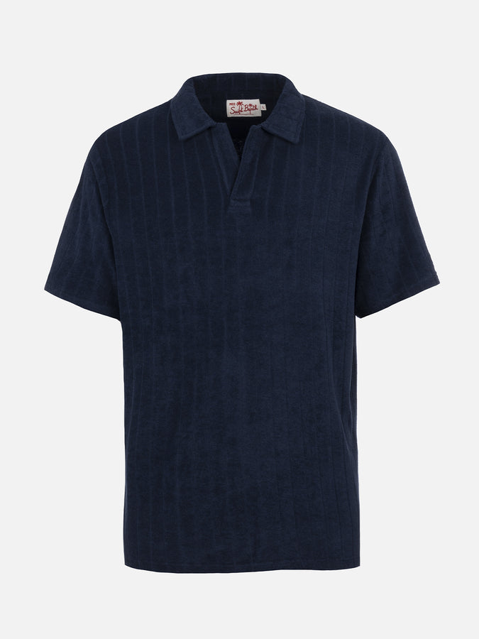 Mc2 Saint Barth Polo Da Uomo In Spugna Blu A Costine Jeremy