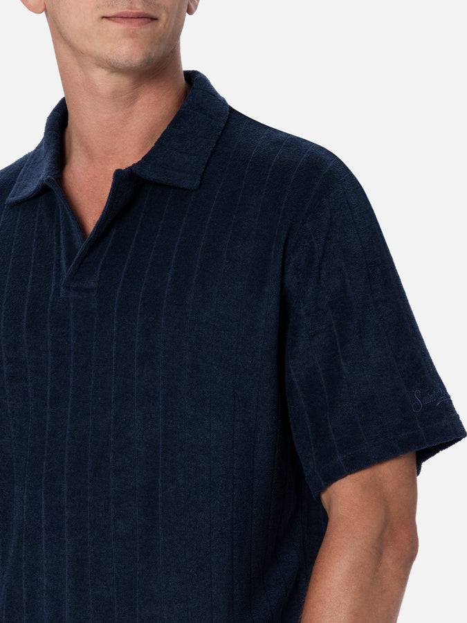 Mc2 Saint Barth Polo Da Uomo In Spugna Blu A Costine Jeremy