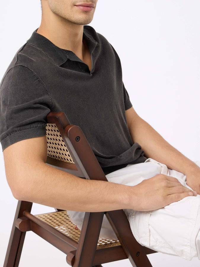 Mc2 Saint Barth Polo Da Uomo Sloan In Maglia Nera Con Effetto Trattamento Vintage