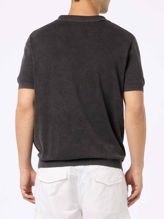 Mc2 Saint Barth Polo Da Uomo Sloan In Maglia Nera Con Effetto Trattamento Vintage