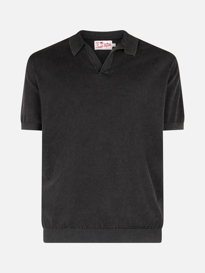 Mc2 Saint Barth Polo Da Uomo Sloan In Maglia Nera Con Effetto Trattamento Vintage