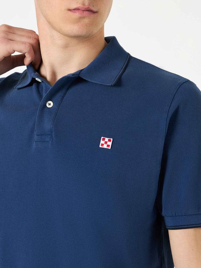 Mc2 Saint Barth Polo In Denim Piquet Blu Con Logo St. Barth