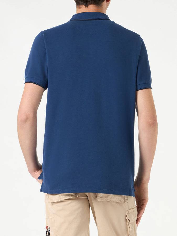 Mc2 Saint Barth Polo In Denim Piquet Blu Con Logo St. Barth