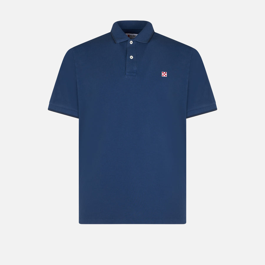 Mc2 Saint Barth Polo In Denim Piquet Blu Con Logo St. Barth